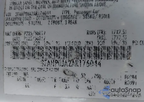 2010 Ford Fusion Sel из США, поврежденный, VIN 3FAHP0JA2AR176044